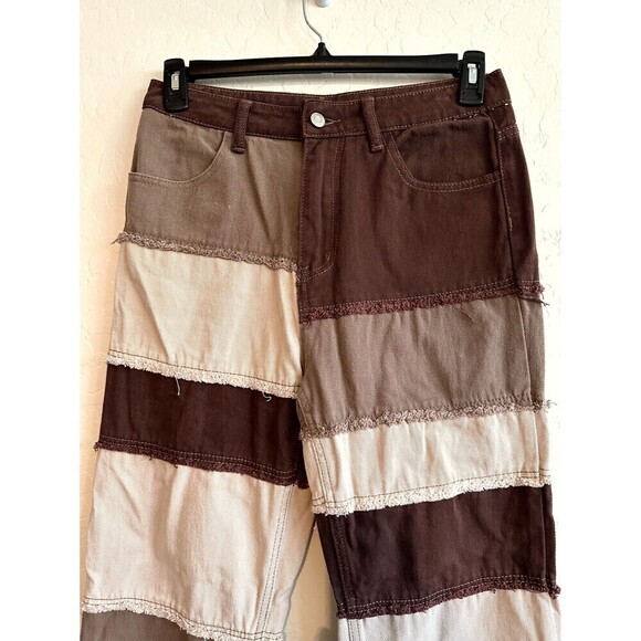 SHEIN Two Tone High Waisted Straight Jeans Womens Size L Fringe Raw Hem - Picture 3 of 16